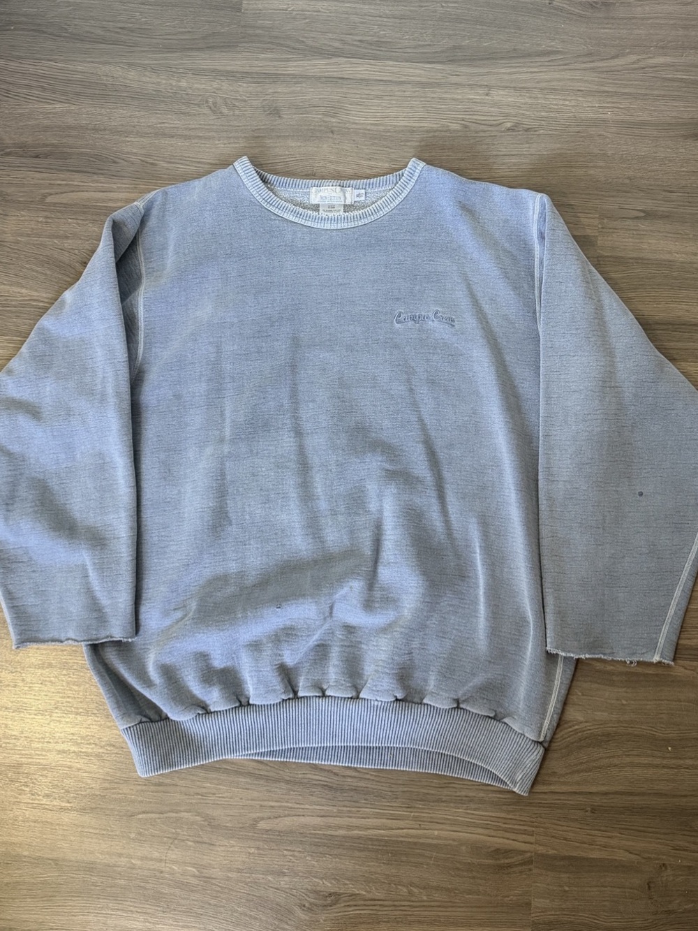 Vintage Campus Crew Powder Blue Washed Blue Crewneck Sweatshirt with Embroidery